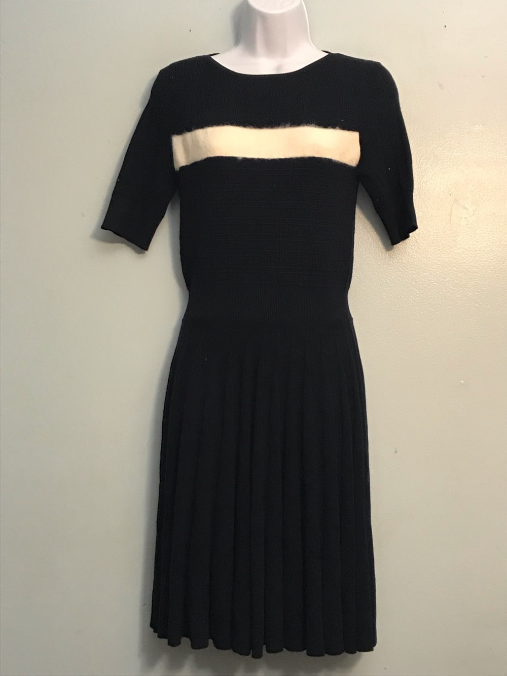 Draper James Black Midi Dress with Cream Chest Stripe